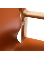 CALISTA sillón en madera maciza de fresno natural y cuero natural marrón claro