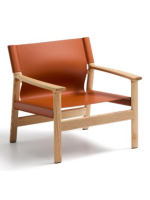 CALISTA fauteuil en bois de frêne massif naturel et cuir naturel marron clair