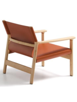 CALISTA armchair in solid natural ash wood and light brown natural leather