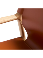 CALISTA sillón en madera maciza de fresno natural y cuero natural marrón claro