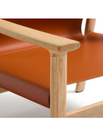 CALISTA armchair in solid natural ash wood and light brown natural leather