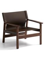 DESTOY sillón en madera maciza de fresno con acabado nogal y piel natural marrón oscuro
