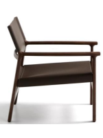 DESTOY sillón en madera maciza de fresno con acabado nogal y piel natural marrón oscuro