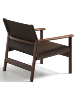 DESTOY sillón en madera maciza de fresno con acabado nogal y piel natural marrón oscuro