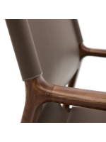 DESTOY fauteuil en bois de frêne massif finition noyer et cuir naturel marron foncé