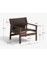DESTOY sillón en madera maciza de fresno con acabado nogal y piel natural marrón oscuro