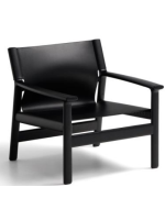 RAMONA fauteuil en bois de frêne massif avec finition noire et naturel cuir noir
