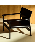 RAMONA fauteuil en bois de frêne massif avec finition noire et naturel cuir noir