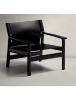 RAMONA Sessel aus massivem Eschenholz mit schwarzem Finish und natürlichem schwarzem Leder
