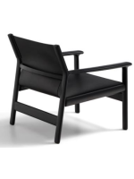 RAMONA sillón en madera maciza de fresno con acabado negro y natural piel negra