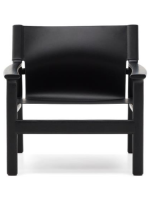 RAMONA sillón en madera maciza de fresno con acabado negro y natural piel negra