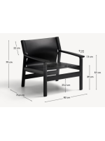 RAMONA fauteuil en bois de frêne massif avec finition noire et naturel cuir noir