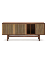 BOLO 180x73h cm sideboard in walnut veneer and rope and feet in solid walnut wood