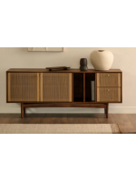 BOLO 180x73h cm sideboard in walnut veneer and rope and feet in solid walnut wood