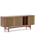 BOLO 180x73h cm sideboard in walnut veneer and rope and feet in solid walnut wood