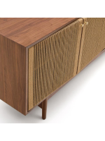 BOLO Buffet 180x73h cm en placage de noyer et corde et pieds en bois de noyer massif
