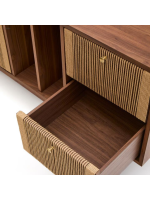 BOLO 180x73h cm sideboard in walnut veneer and rope and feet in solid walnut wood