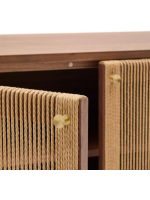BOLO Buffet 180x73h cm en placage de noyer et corde et pieds en bois de noyer massif