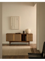 BOLO Buffet 180x73h cm en placage de noyer et corde et pieds en bois de noyer massif
