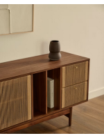 BOLO 180x73h cm sideboard in walnut veneer and rope and feet in solid walnut wood
