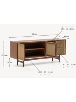 BOLO 180x73h cm sideboard in walnut veneer and rope and feet in solid walnut wood