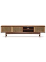 BOLO mobile TV 200x50h cm in impiallacciatura di noce e corda e piedi in legno massello di noce