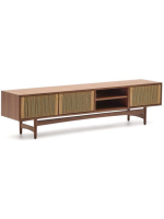 BOLO TV stand 200x50h in walnut veneer and rope and feet in solid walnut wood