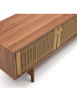 BOLO Mueble de TV 200x50h cm chapado en nogal y cuerda y patas en madera maciza de nogal