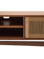 BOLO TV stand 200x50h in walnut veneer and rope and feet in solid walnut wood