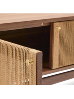 BOLO Mueble de TV 200x50h cm chapado en nogal y cuerda y patas en madera maciza de nogal