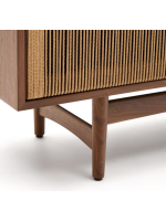 BOLO TV stand 200x50h in walnut veneer and rope and feet in solid walnut wood