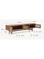 BOLO mobile TV 200x50h cm in impiallacciatura di noce e corda e piedi in legno massello di noce