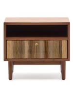BOLO table de nuit en placage de noyer et corde et pieds en bois de noyer massif