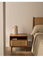 BOLO table de nuit en placage de noyer et corde et pieds en bois de noyer massif