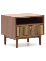 BOLO night table in walnut veneer and rope and feet in solid walnut wood