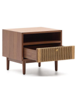 BOLO night table in walnut veneer and rope and feet in solid walnut wood