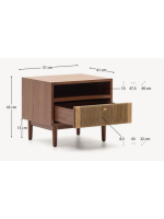 BOLO table de nuit en placage de noyer et corde et pieds en bois de noyer massif