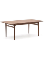BOLO Mesa extensible de 200x100 cm hasta 260x100 cm con tablero chapado en nogal y patas de madera maciza de nogal