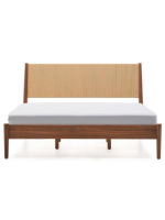 BOLO Cama doble en chapa de nogal y cuerda y patas de madera maciza de nogal
