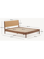 BOLO Lit double en placage de noyer et corde et pieds en bois de noyer massif