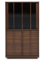 ASTANA Vitrine 100x170h cm en bois de noyer massif et placage de noyer et verre trempé foncé