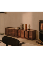 ASTANA 200x45h cm TV stand in solid walnut wood and walnut veneer
