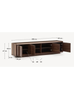 ASTANA 200x45h cm TV stand in solid walnut wood and walnut veneer