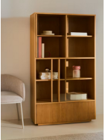 GERUSAL 100x174h cm display cabinet with sliding doors in tempered glass and oak veneer