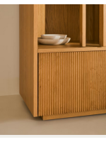 GERUSAL 100x174h cm display cabinet with sliding doors in tempered glass and oak veneer
