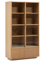 GERUSAL 100x174h cm Vitrine mit Schiebetüren aus gehärtetem Glas und Eichenfurnier