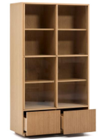 GERUSAL 100x174h cm display cabinet with sliding doors in tempered glass and oak veneer