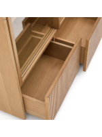 GERUSAL 100x174h cm Vitrine mit Schiebetüren aus gehärtetem Glas und Eichenfurnier
