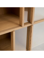 GERUSAL 100x174h cm Vitrine mit Schiebetüren aus gehärtetem Glas und Eichenfurnier