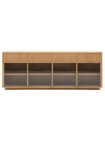 GERUSAL 200x80h cm Sideboard mit Schiebetüren aus gehärtetem Glas und Eichenfurnier
